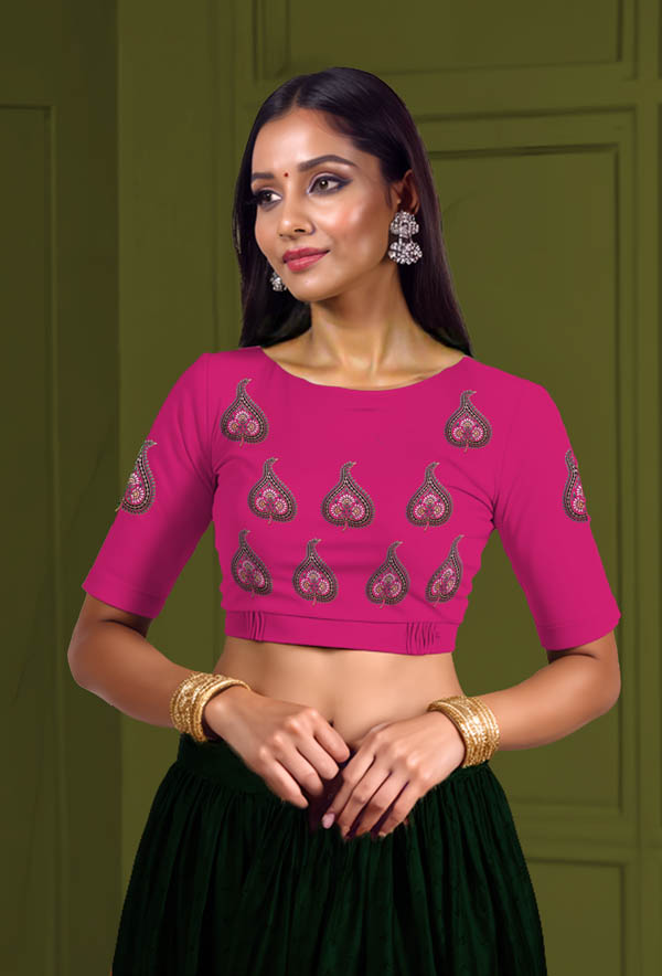 Front View plain-back-elbow-sleeves-sleeve-hot-pink-front-green-fig-butta-front
