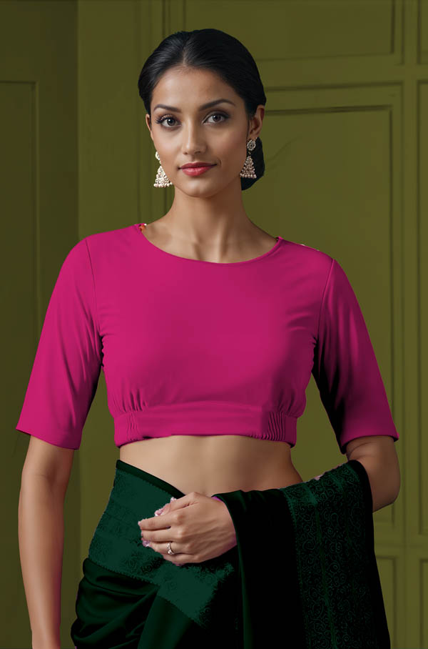 Front View plain-back-elbow-sleeves-sleeve-hot-pink-front-plain-front