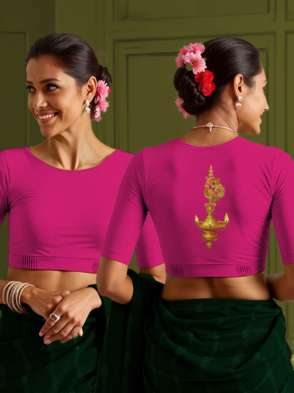 Back View plain-back-elbow-sleeves-sleeve-hot-pink-main-front-plain-front-back-diya
