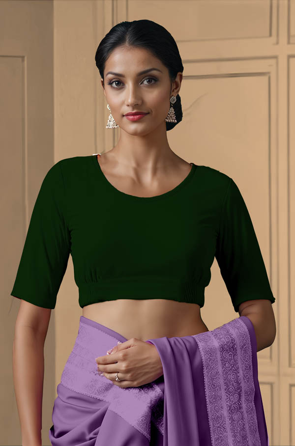 Front View plain-back-elbow-sleeves-sleeve-dark-green-front-plain-front