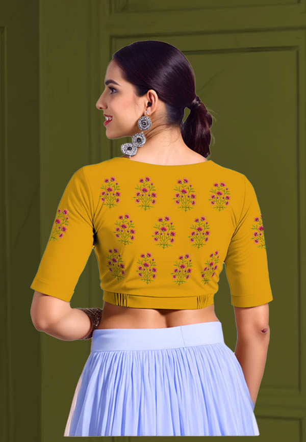 Back View plain-back-elbow-sleeves-sleeve-deep-yellow-back-pink-butta-back