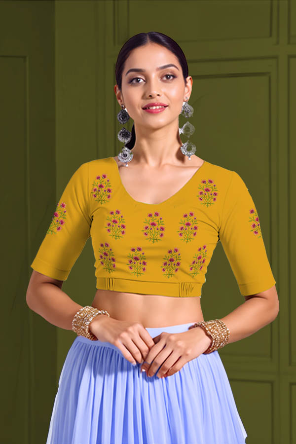 Front View plain-back-elbow-sleeves-sleeve-deep-yellow-front-pink-butta-front