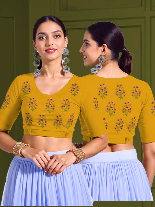 Back View plain-back-elbow-sleeves-sleeve-deep-yellow-main-front-pink-butta-front-back-pink-butta-back