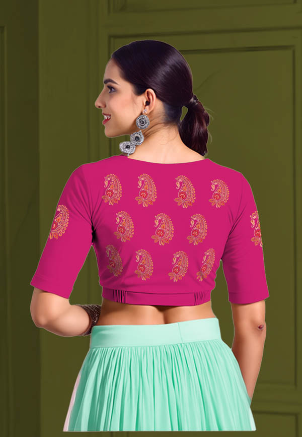 Back View plain-back-elbow-sleeves-sleeve-hot-pink-back-peach-paisley-butta-back