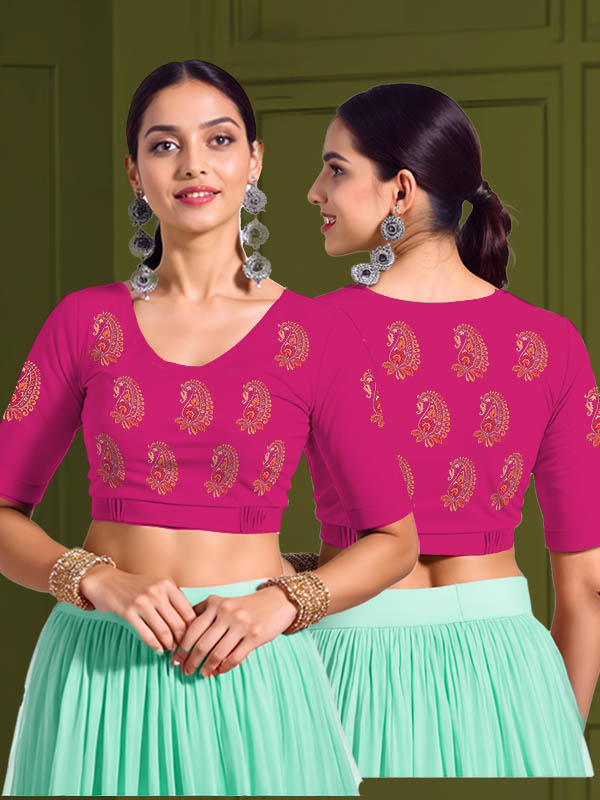Back View plain-back-elbow-sleeves-sleeve-hot-pink-main-front-peach-paisley-butta-front-back-peach-paisley-butta-back