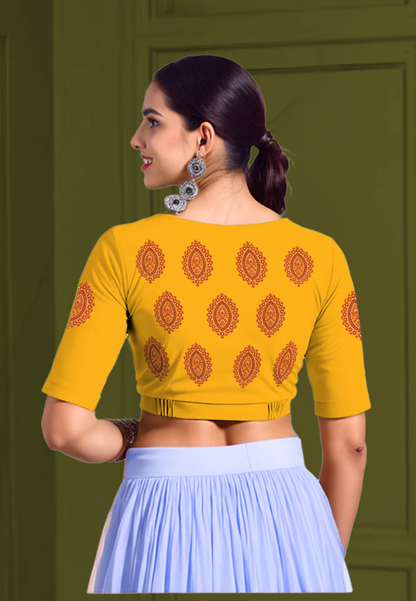 Back View plain-back-elbow-sleeves-sleeve-lemon-yellow-back-red-oval-butta-back