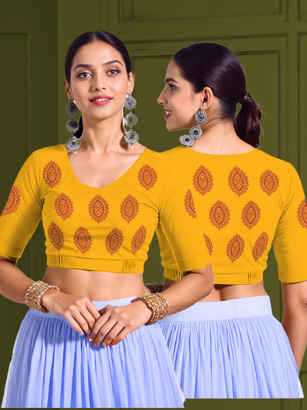 Back View plain-back-elbow-sleeves-sleeve-lemon-yellow-main-front-red-oval-butta-front-back-red-oval-butta-back