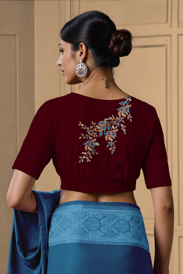 Back View plain-back-elbow-sleeves-sleeve-maroon-back-blue-vine-back