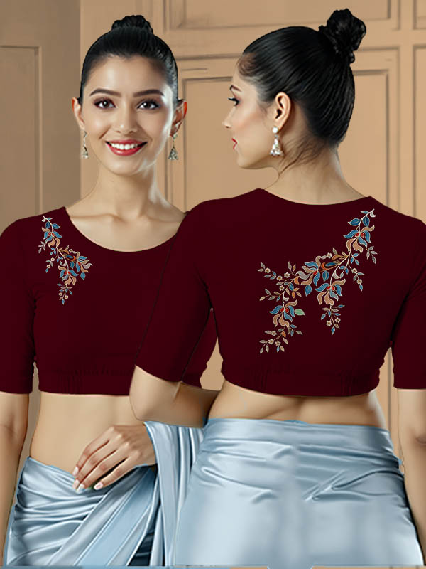 Back View plain-back-elbow-sleeves-sleeve-maroon-main-front-blue-vine-front-back-blue-vine-back