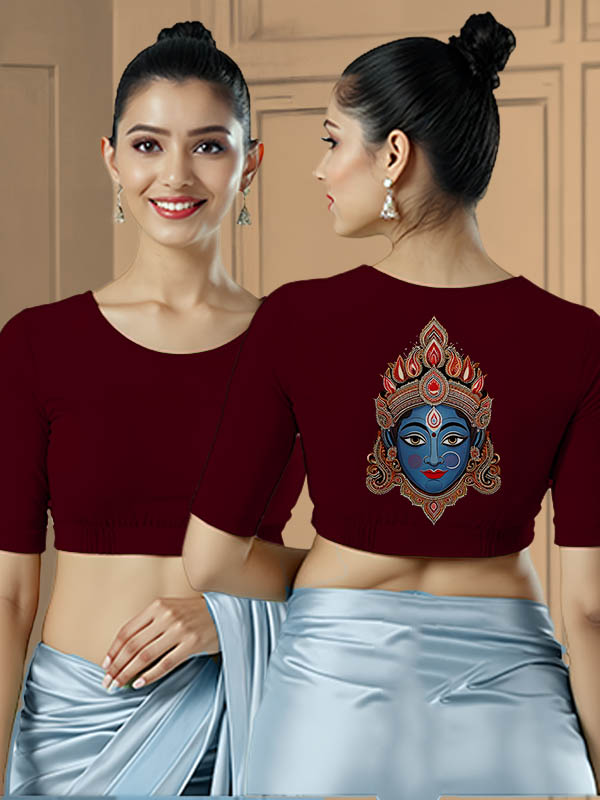 Back View plain-back-elbow-sleeves-sleeve-maroon-main-front-plain-front-back-krishna-mask-back