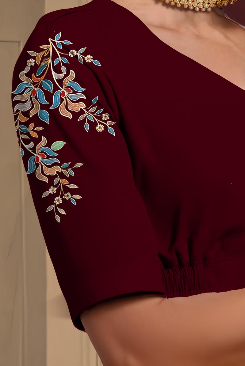 Right Sleeve View plain-back-elbow-sleeves-sleeve-maroon-sleeve_right-blue-vine-sleeve-right