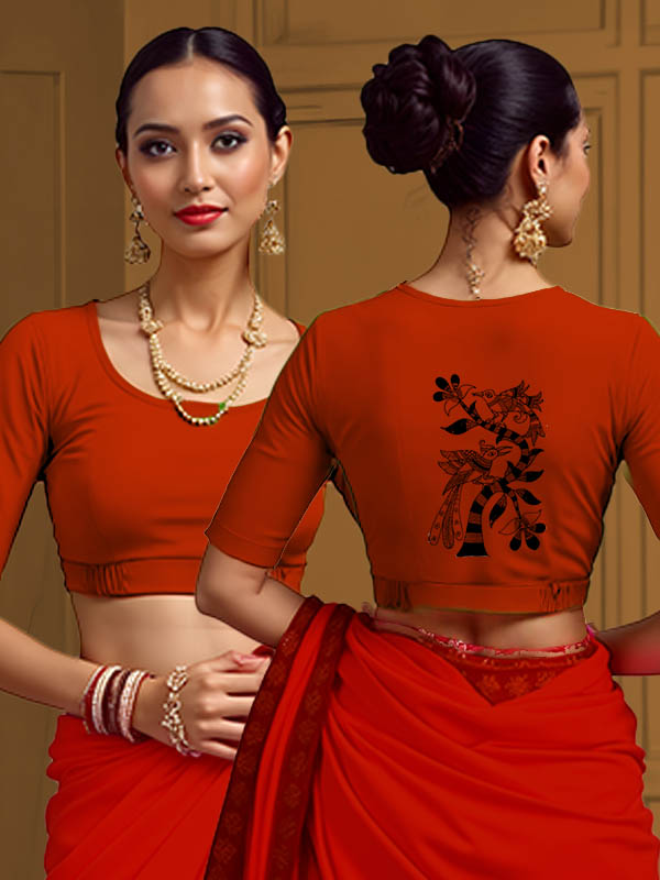 Back View plain-back-elbow-sleeves-sleeve-teal-main-front-plain-front-back-kalamkari-tree