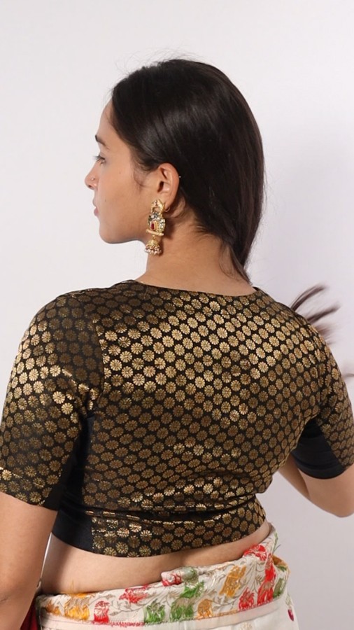 Back View plain-back-elbow-sleeves-sleeve-brocade-black-back-plain-back