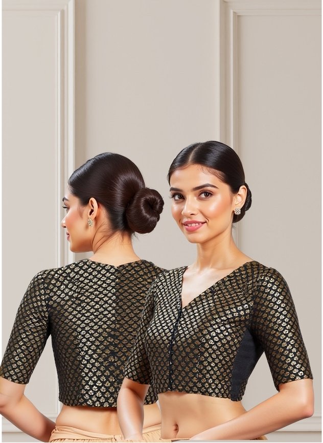 FlexiKaari™ V Neck Brocade Blouse