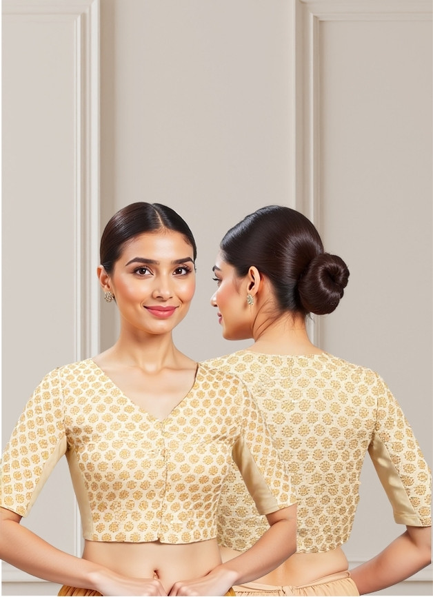 ComfyFlex™ V Neck Brocade Blouse