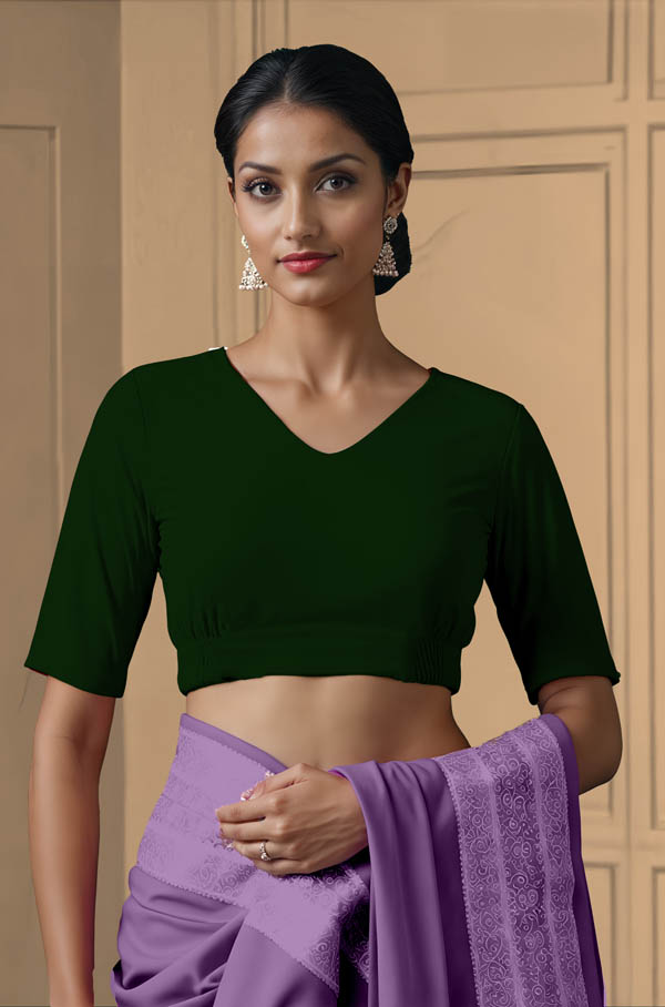 Front View plain-back-elbow-sleeves-sleeve-dark-green-front-plain-front