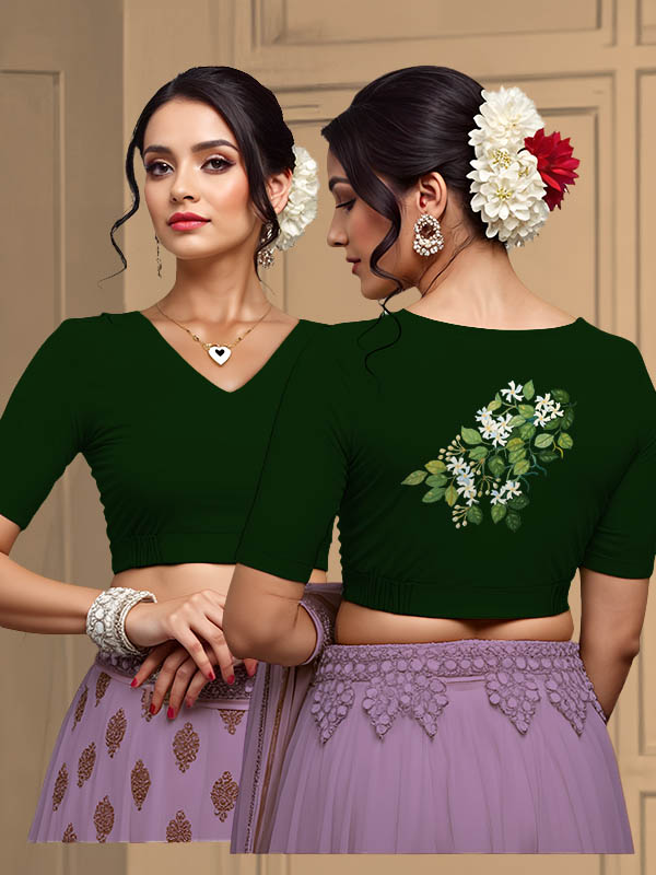 Back View plain-back-elbow-sleeves-sleeve-dark-green-main-front-plain-front-back-jasmine-branch