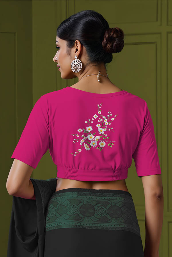 Back View plain-back-elbow-sleeves-sleeve-hot-pink-back-dasies-back
