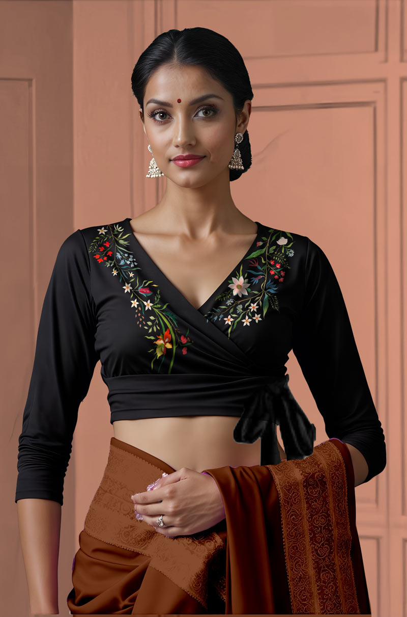 Front View plain-back-long-sleeves-sleeve-black-front-gardenflorals-front