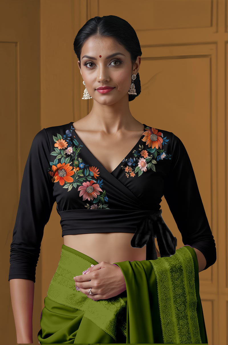 Front View plain-back-long-sleeves-sleeve-black-front-orangepinkflorals-front