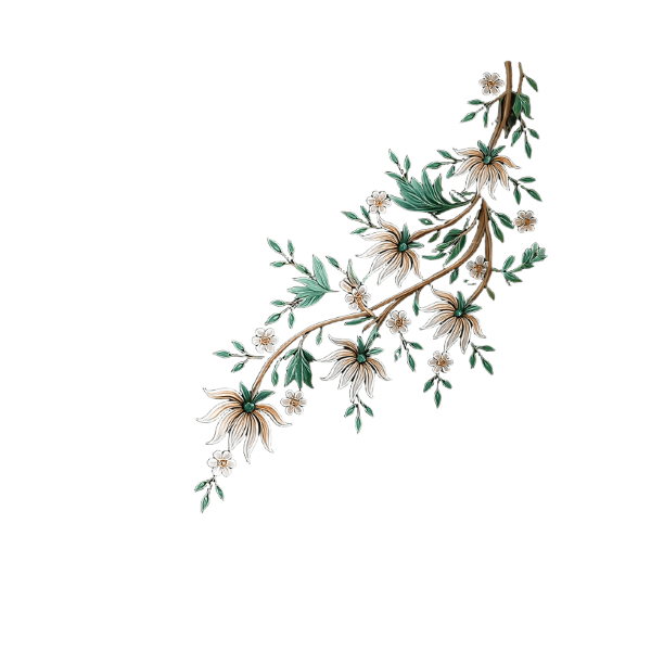 Green White Floral Back