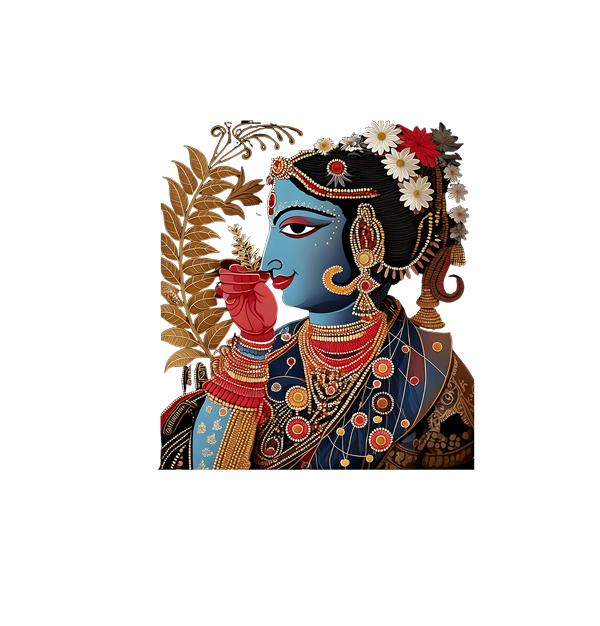 blue folk woman back