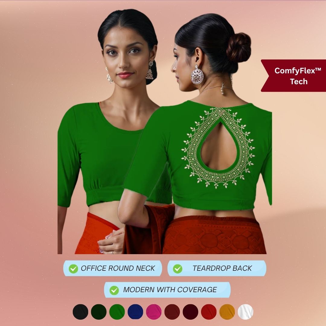 Round Neck Comfyflex blouse with Teardrop back cutout