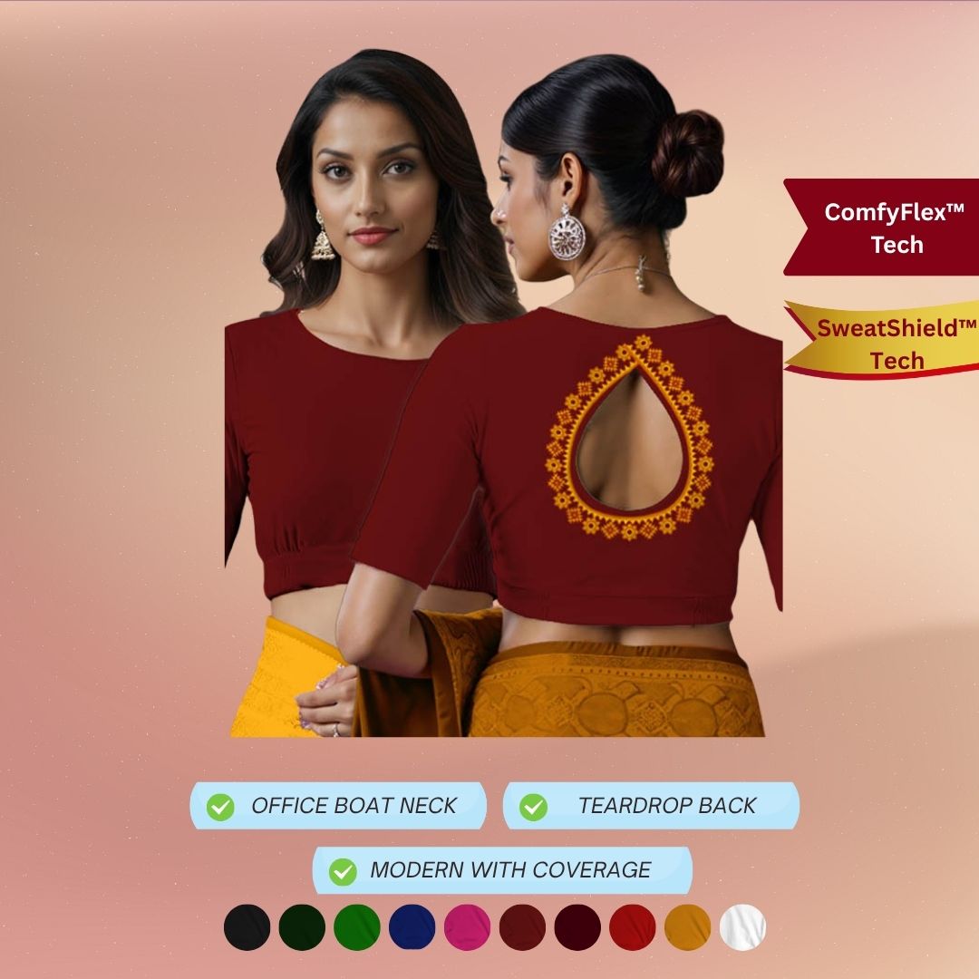 Boat Neck Comfyflex blouse with Teardrop back cutout and SweatShield