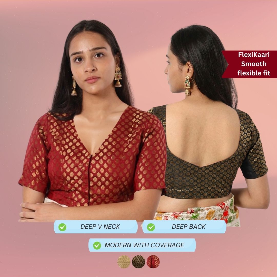 Brocade Flexible Fit (Stretchable Blouses) with Deep V Back