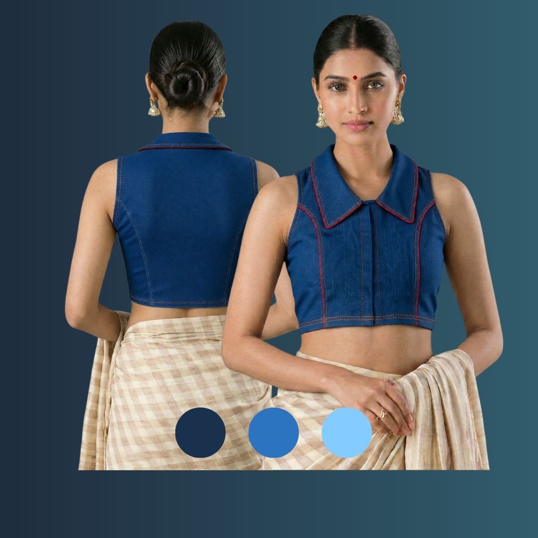 Denim Collar Neck Stretchable Blouse