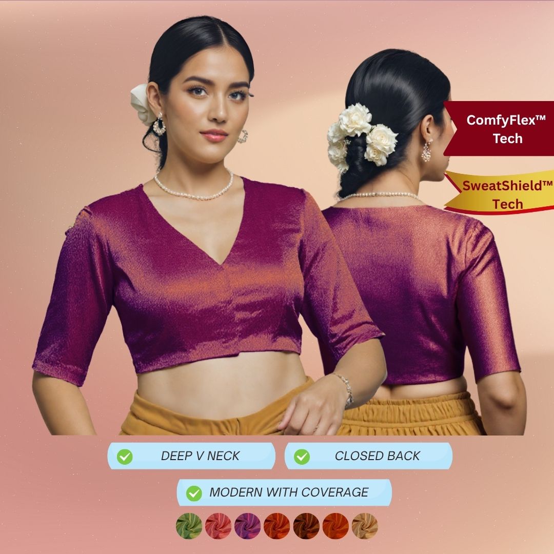 Tissue Deep V Neck Elbow Sleeves Stretchable ComfyFlex blouse