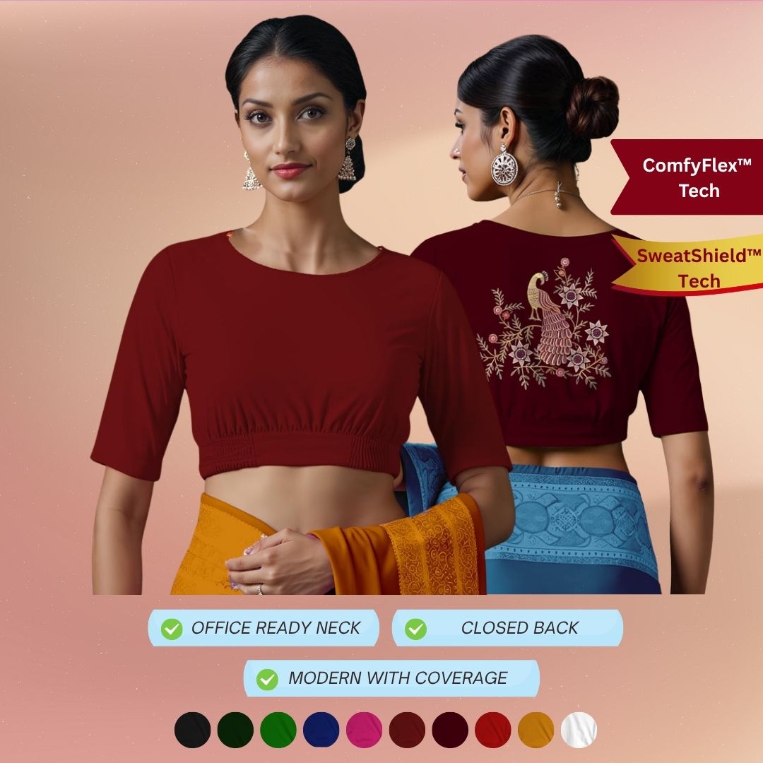 Boat Neck Stretchable Blouse with SweatShield