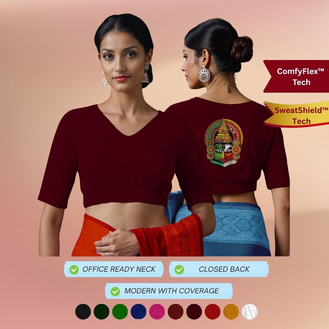 V Neck Stretchable Blouse With SweatShield