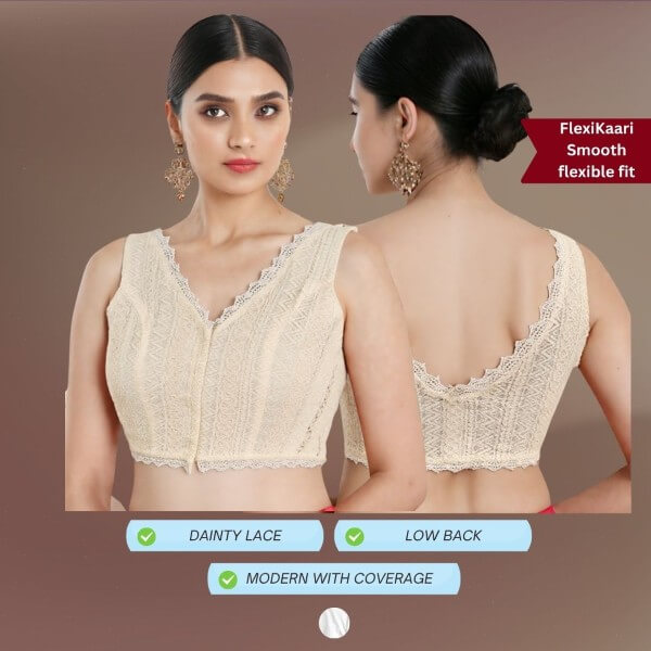 FlexiKaari Cotton Lace Blouse Sleevless with v back