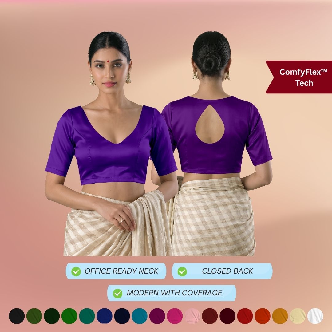 Stretch Modal Silk Blouse with V neck Teardrop Back