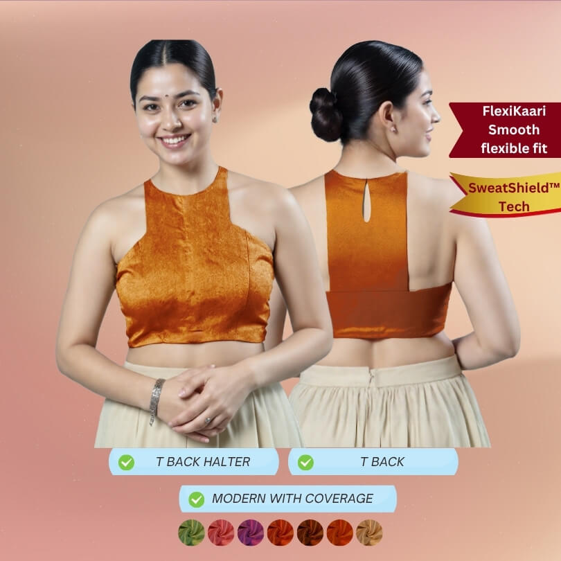 Sleeveless T Back Halter  Neck Tissue Flexikaari Stretchable Blouse	