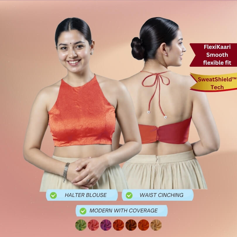 Sleeveless Halter Neck Tissue Flexikaari Stretchable Blouse	