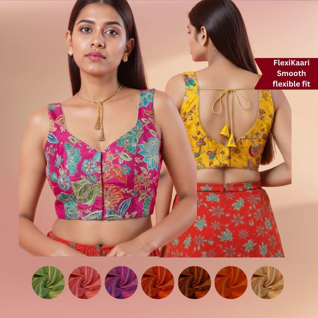 Sleeveless Sweethearneck Embroidery Flexikaari Stretchable Blouse	