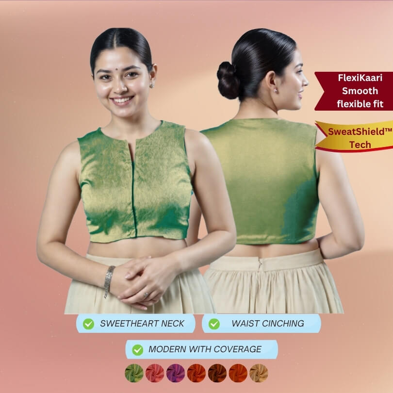 Sleeveless Round Neck V Cut Tissue Flexikaari Stretchable Tissue Blouse