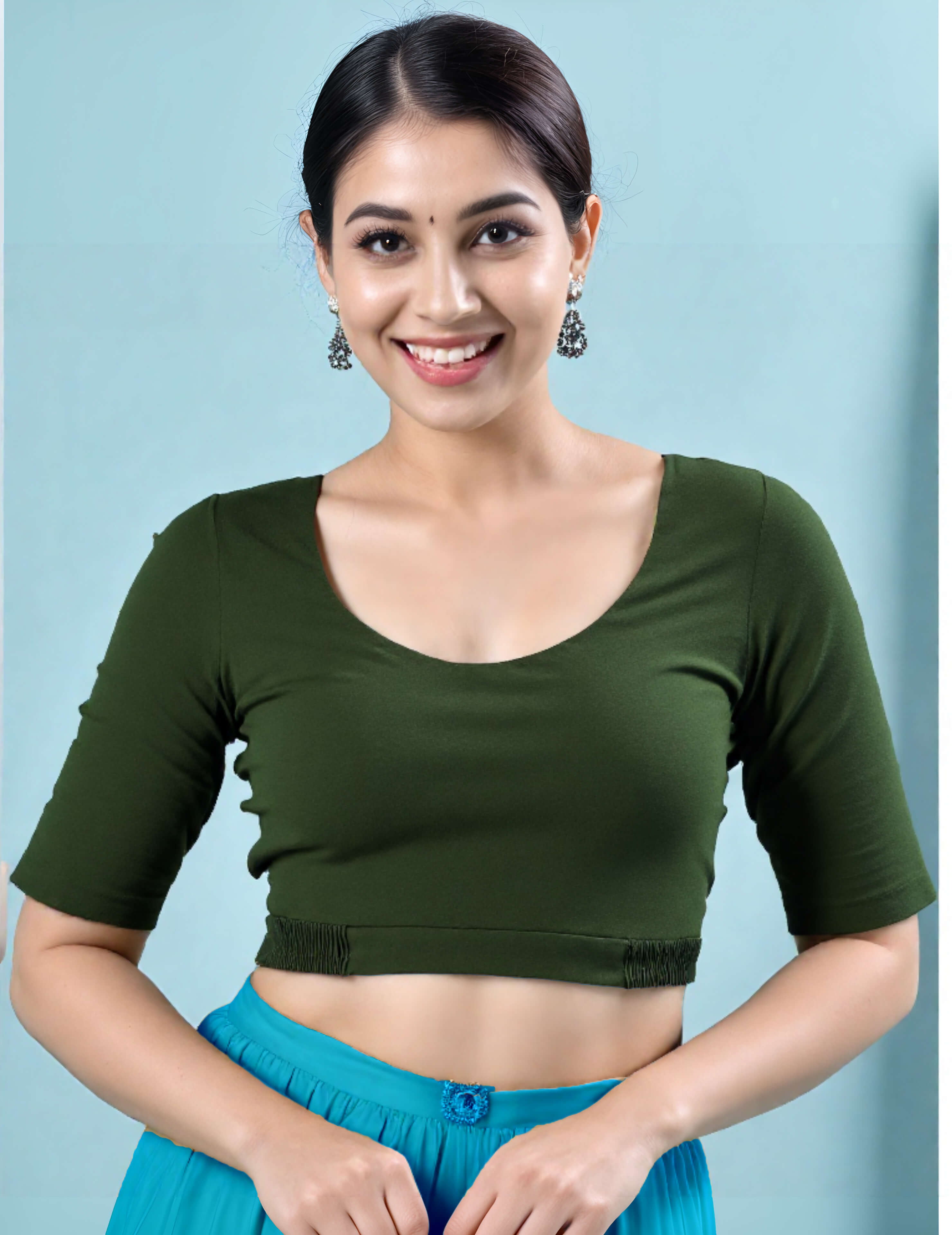 Round Neck Comfyflex blouse with Teardrop back cutout