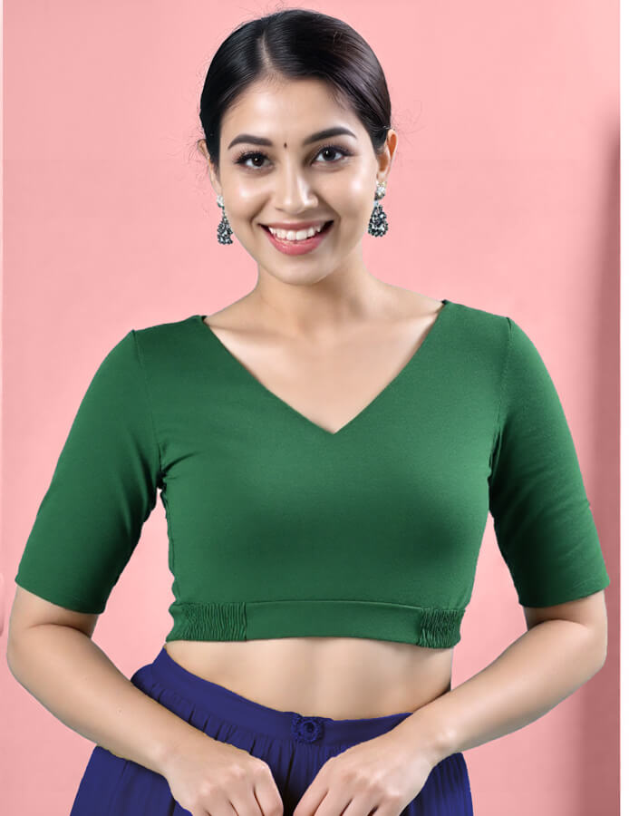 V Neck Comfyflex blouse with Teardrop back cutout and SweatShield